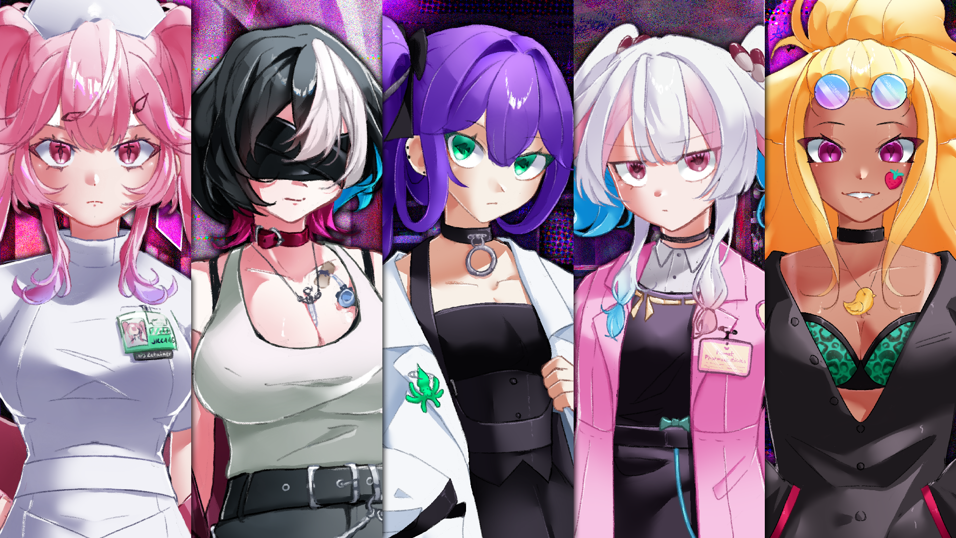 a display of 5 main characters